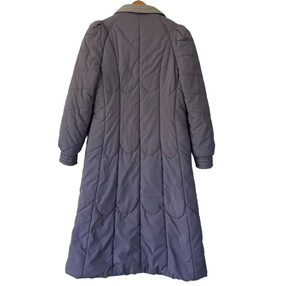 Vintage 80s Purple Puffer Jacket Long Coat Toggle Buttons Stranger Things 7/8